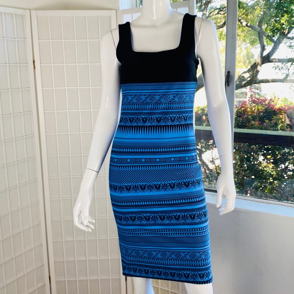 NWT, FAUSTO PUGLISI, Striped Blue / Black Dress, 12.